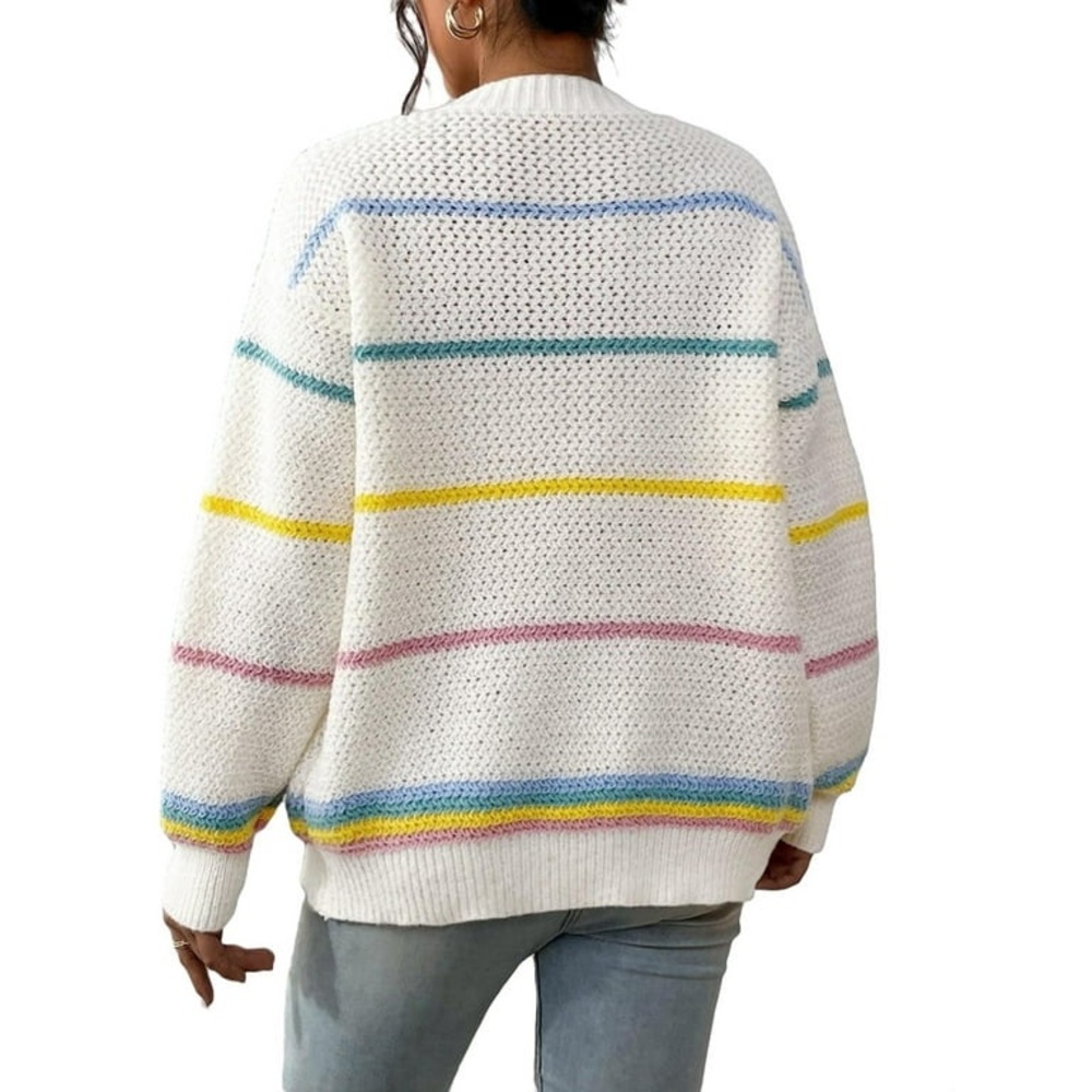 Casual Striped Long Sleeve Multicolor Women Cardigans (Women's) - Picture 2 of 8